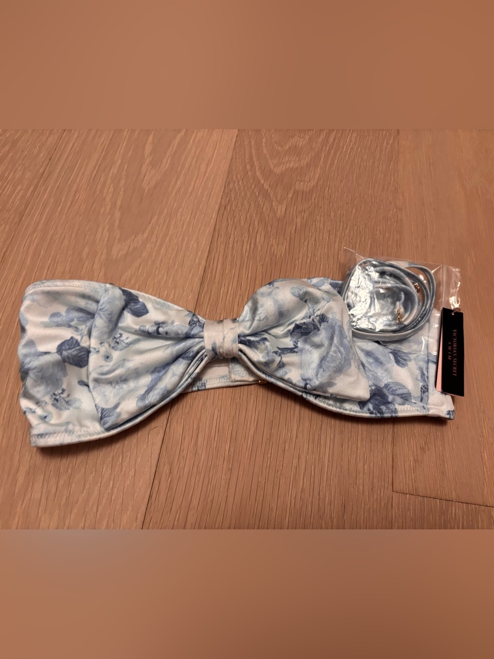 NWT- Victorias Secret Blue and White Bow Bandeau Top